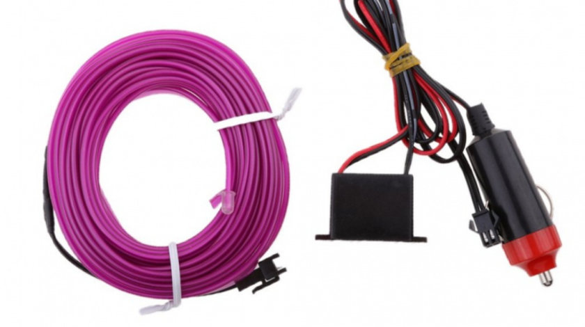 Fir Neon Auto Electroluminiscent El Wire 2M Cu Lumina Mov / Violet Cu Droser Si Mufa Bricheta 920724