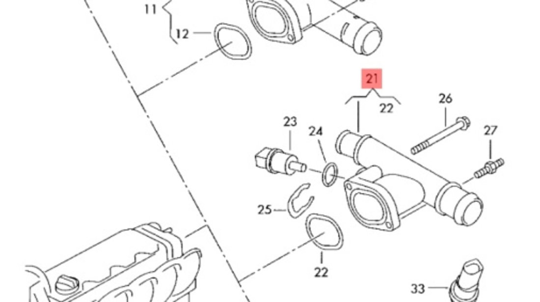 Flansa apa termostat VOLKSWAGEN BORA (1J2) [ 1998 - 2013 ] TDI (ASZ) 96KW|130HP OEM 038121132D