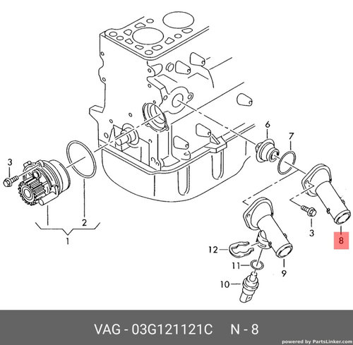 Flansa lichid racire motor Audi A4 8E 2006 2007 2.0 TDI BLB OEM 03G121121C