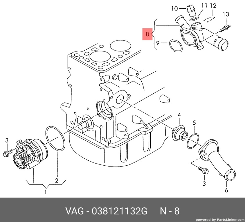 Flansa racire 038121132G Vw Passat B6 2.0 TDI 2006 BKP OEM 038121132G