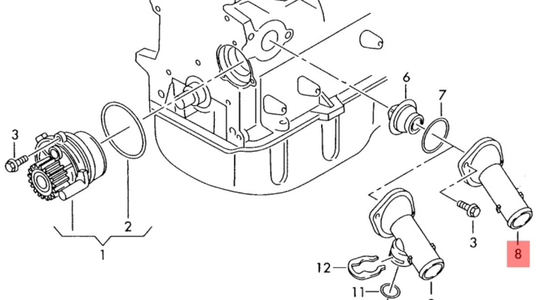 Flansa termostat 03G121121C Audi A4 B8 2.0 TDI CAG 103 KW OEM 03G121121C