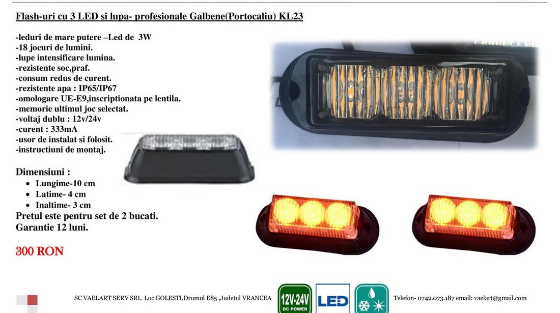 Flash-uri cu 3 LED si lupa- profesionale Galbene(Portocaliu) KL23