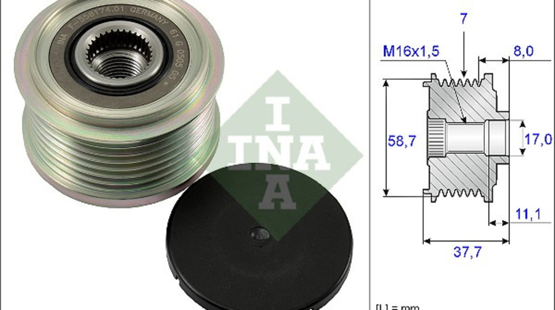 Fulie alternator FORD RANGER, TRANSIT, TRANSIT TOURNEO, TRANSIT V363; LAND ROVER DEFENDER; TOYOTA HILUX VII, HILUX VIII, LAND CRUISER 90 2.2D-3.2D dupa 2000 cod intern: CI3934CL