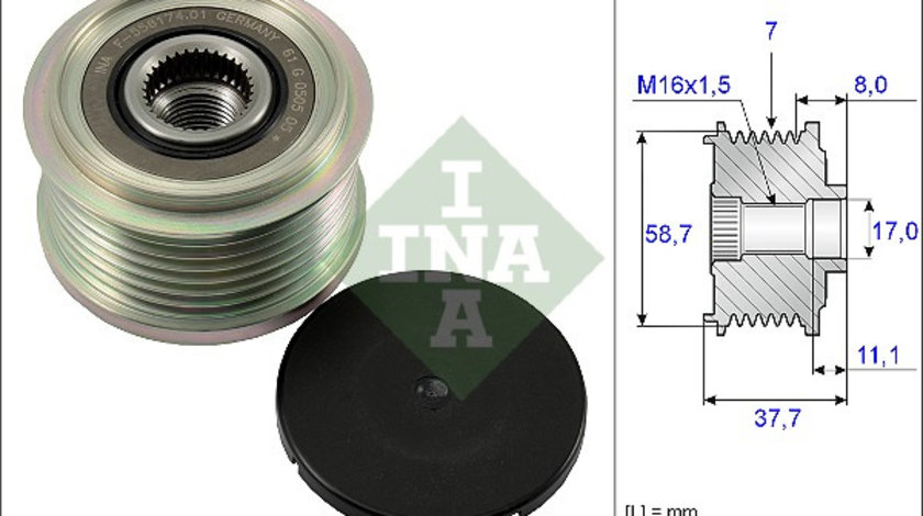 Fulie alternator FORD RANGER, TRANSIT, TRANSIT TOURNEO, TRANSIT V363; LAND ROVER DEFENDER; TOYOTA HILUX VII, HILUX VIII, LAND CRUISER 90 2.2D-3.2D dupa 2000