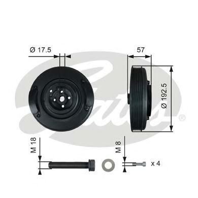 Fulie curea, arbore cotit VW LT II platou / sasiu (2DC, 2DF, 2DG, 2DL, 2DM) (1996 - 2006) GATES TVD1...