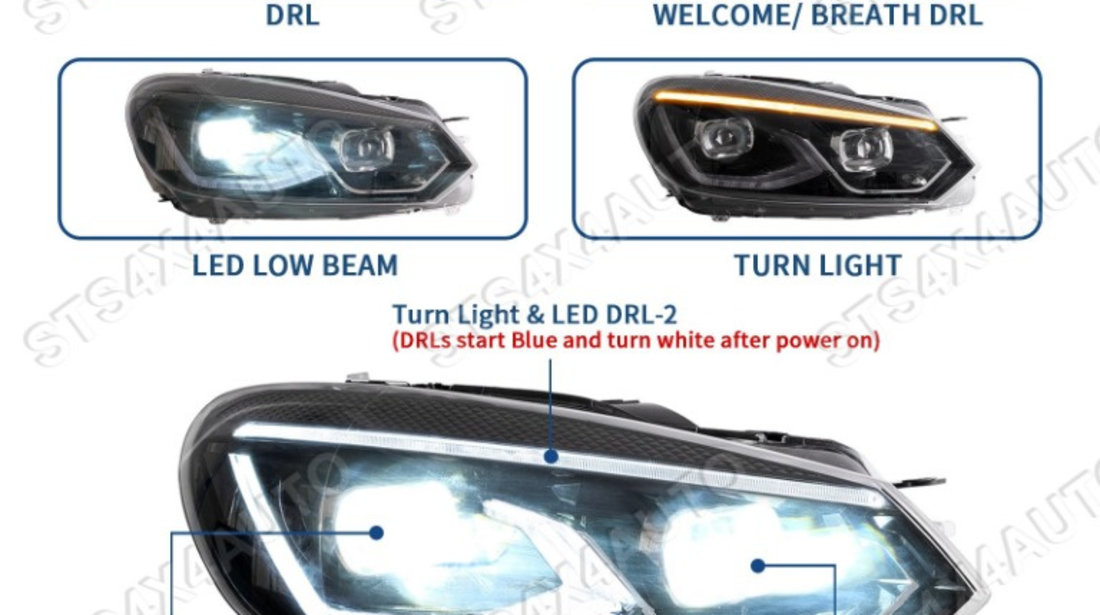 FULL LED DAYLINE FARURI CU LED Semnalizare VW Golf 6 2008-2013 BK [V2]