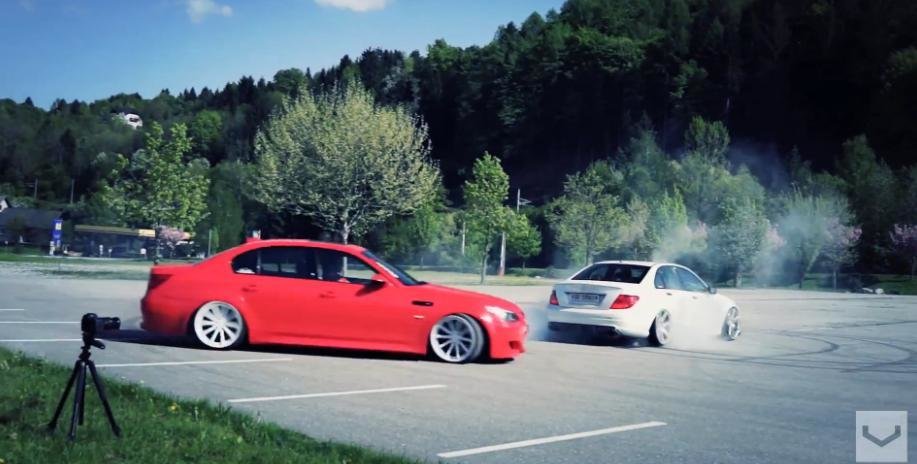 Fum din anvelope si jante Vossen cu un BMW M5 si un C63 AMG