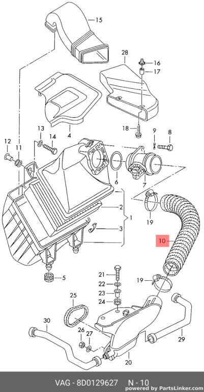 Furtun admisie filtru aer Audi A6 4B (C5) 2002 2003 Sedan 2.5 TDI AKE OEM 8D0129627
