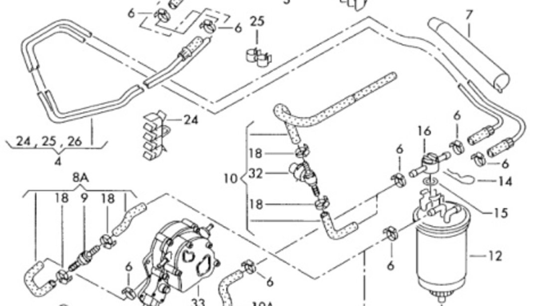 Furtun combustibil VOLKSWAGEN SHARAN (7M8, 7M9, 7M6) [ 1995 - 2010 ] TDI (BRT) 103KW|140HP VAG OEM 7M3133986E