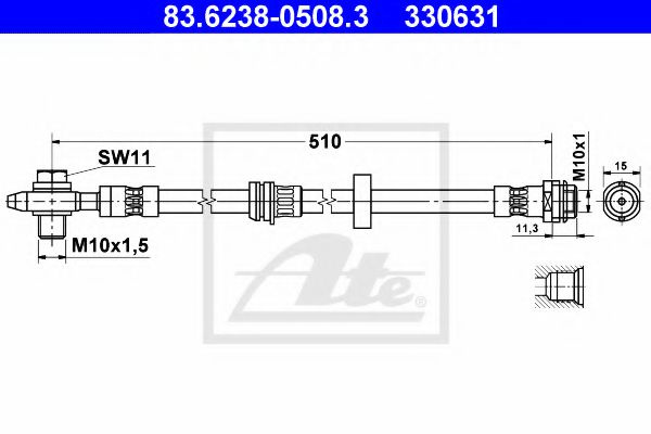 Furtun frana AUDI A2 (8Z0) (2000 - 2005) ATE 83.6238-0508.3 piesa NOUA