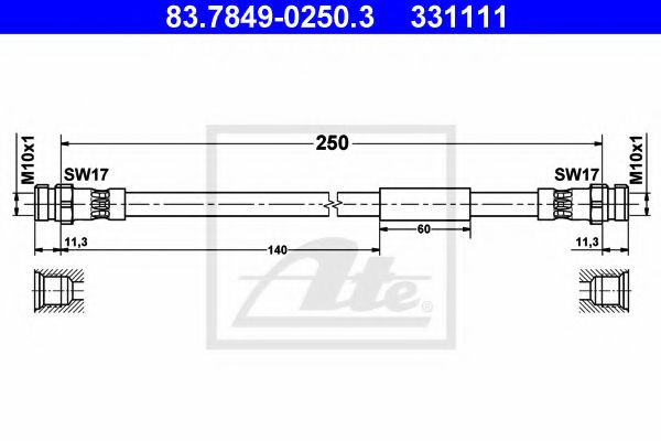 Furtun frana AUDI TT (8J3) (2006 - 2014) ATE 83.7849-0250.3 piesa NOUA