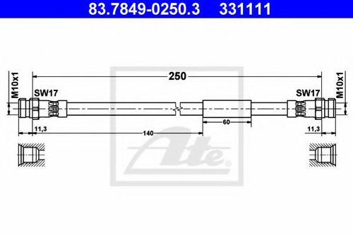 Furtun frana AUDI TT (8J3) (2006 - 2014) ATE 83.7849-0250.3 piesa NOUA