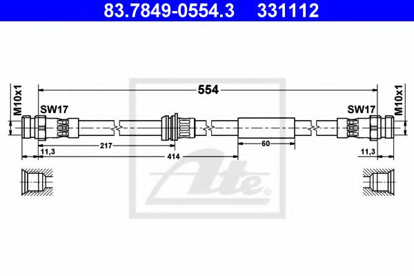 Furtun frana AUDI TT (8J3) (2006 - 2014) ATE 83.7849-0554.3 piesa NOUA