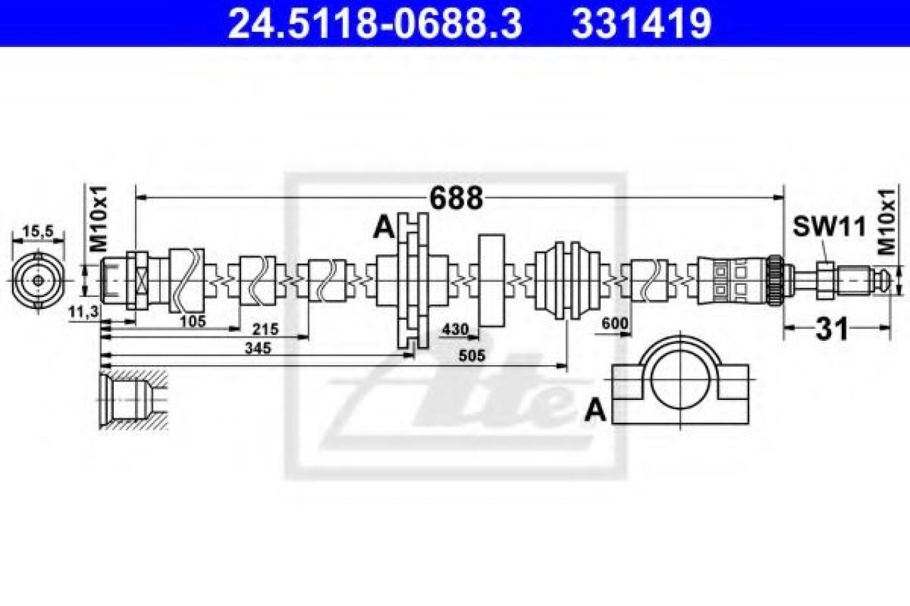 Furtun frana BMW Seria 5 (F10, F18) (2009 - 2016) ATE 24.5118-0688.3 piesa NOUA