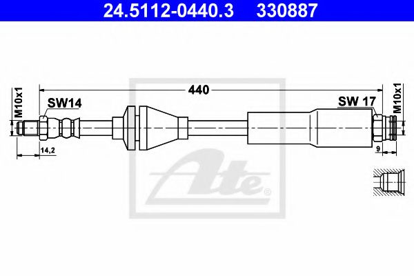 Furtun frana FIAT PANDA (169) (2003 - 2016) ATE 24.5112-0440.3 piesa NOUA