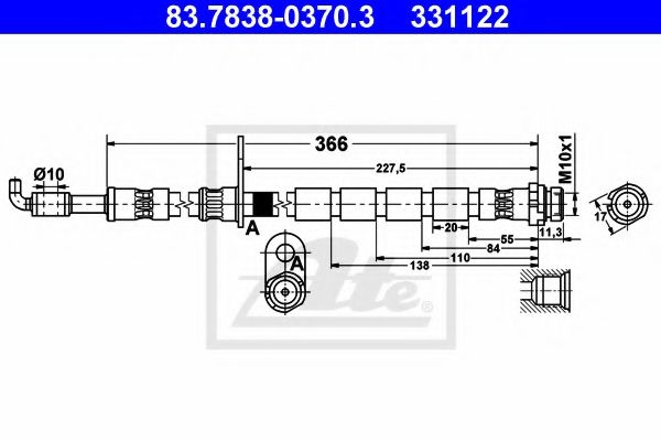 Furtun frana FORD FIESTA VI (2008 - 2016) ATE 83.7838-0370.3 piesa NOUA