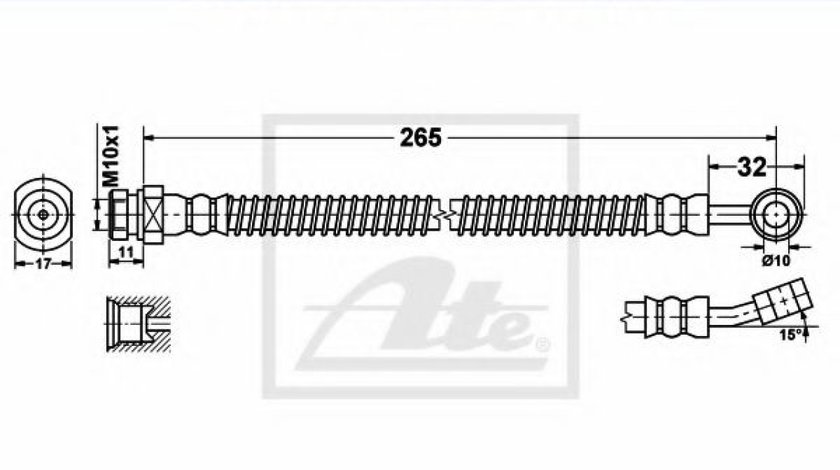 Furtun frana HYUNDAI i10 (PA) (2007 - 2013) ATE 24.5286-0265.3 piesa NOUA