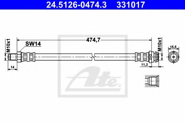 Furtun frana MERCEDES B-CLASS (W245) (2005 - 2011) ATE 24.5126-0474.3 piesa NOUA