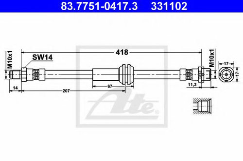 Furtun frana MINI MINI Roadster (R59) (2012 - 2016) ATE 83.7751-0417.3 piesa NOUA