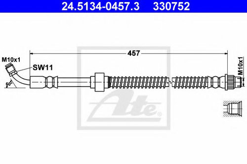 Furtun frana NISSAN INTERSTAR bus (X70) (2002 - 2016) ATE 24.5134-0457.3 piesa NOUA