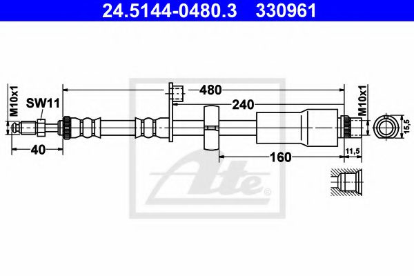 Furtun frana PEUGEOT 207 (WA, WC) (2006 - 2016) ATE 24.5144-0480.3 piesa NOUA