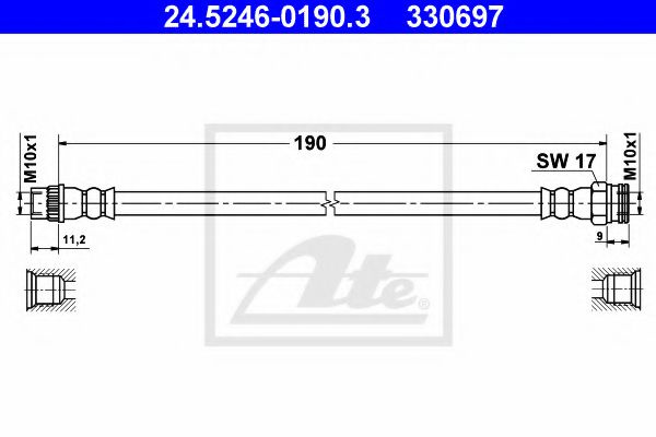 Furtun frana PEUGEOT 307 CC (3B) (2003 - 2016) ATE 24.5246-0190.3 piesa NOUA