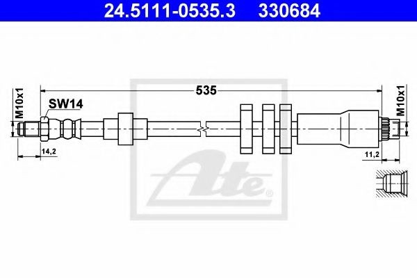Furtun frana PEUGEOT 406 (8B) (1995 - 2005) ATE 24.5111-0535.3 piesa NOUA