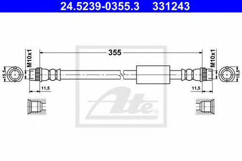 Furtun frana PEUGEOT EXPERT platou / sasiu (2007 - 2016) ATE 24.5239-0355.3 piesa NOUA