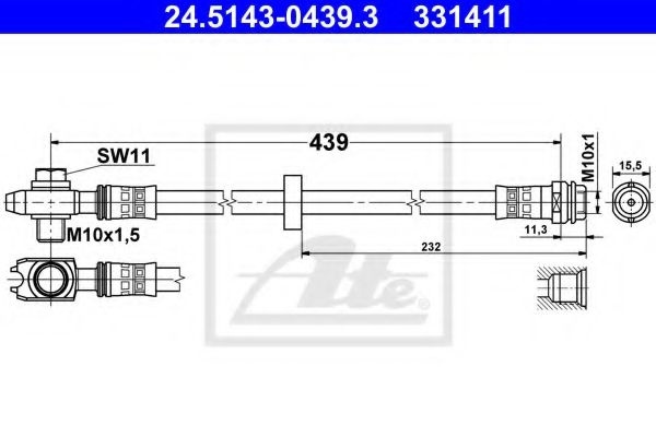 Furtun frana SKODA OCTAVIA I (1U2) (1996 - 2010) ATE 24.5143-0439.3 piesa NOUA