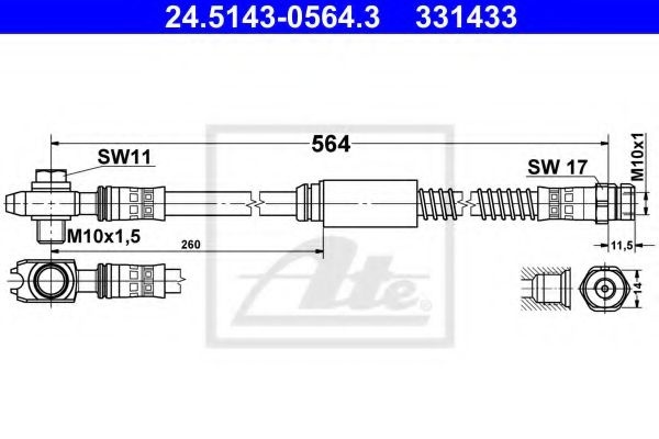 Furtun frana SKODA SUPERB II Combi (3T5) (2009 - 2015) ATE 24.5143-0564.3 piesa NOUA