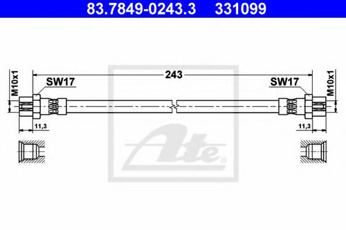 Furtun frana SKODA YETI (5L) (2009 - 2016) ATE 83.7849-0243.3 piesa NOUA