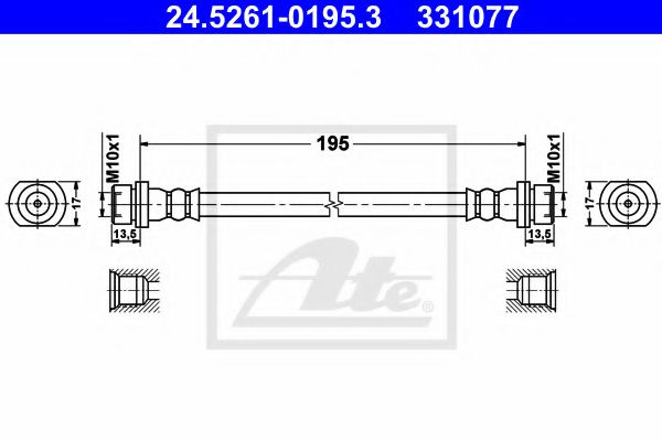 Furtun frana TOYOTA YARIS (P9) (2005 - 2013) ATE 24.5261-0195.3 piesa NOUA