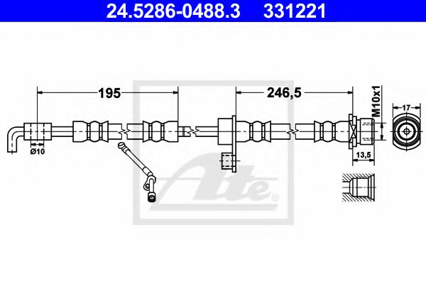 Furtun frana TOYOTA YARIS (P9) (2005 - 2013) ATE 24.5286-0488.3 piesa NOUA