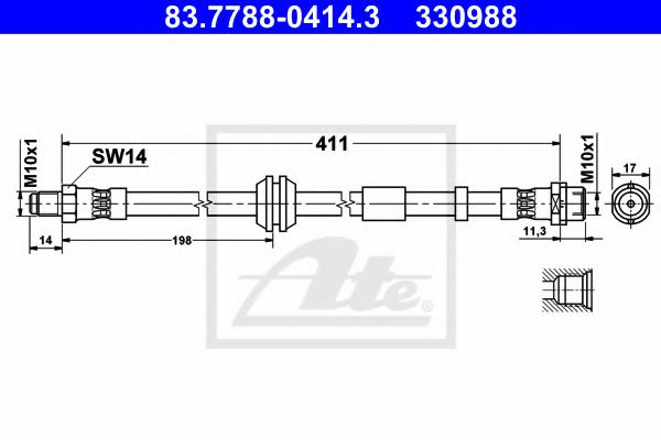 Furtun frana VOLVO V50 (MW) (2004 - 2016) ATE 83.7788-0414.3 piesa NOUA