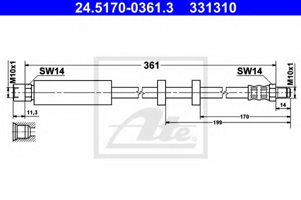 Furtun frana VOLVO V70 I (LV) (1996 - 2000) ATE 24.5170-0361.3 piesa NOUA