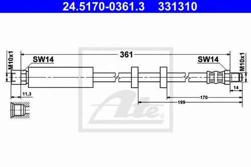 Furtun frana VOLVO V70 I (LV) (1996 - 2000) ATE 24.5170-0361.3 piesa NOUA