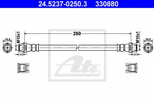 Furtun frana VW MULTIVAN V (7HM, 7HN, 7HF, 7EF, 7EM, 7EN) (2003 - 2015) ATE 24.5237-0250.3 piesa NOU...