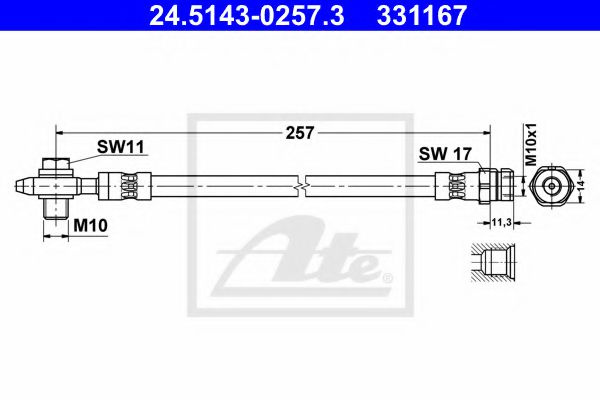Furtun frana VW PASSAT CC (357) (2008 - 2012) ATE 24.5143-0257.3 piesa NOUA