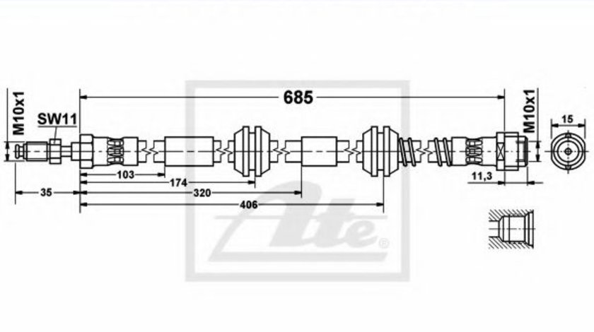 Furtun frana VW TOUAREG (7LA, 7L6, 7L7) (2002 - 2010) ATE 83.6169-0685.3 piesa NOUA