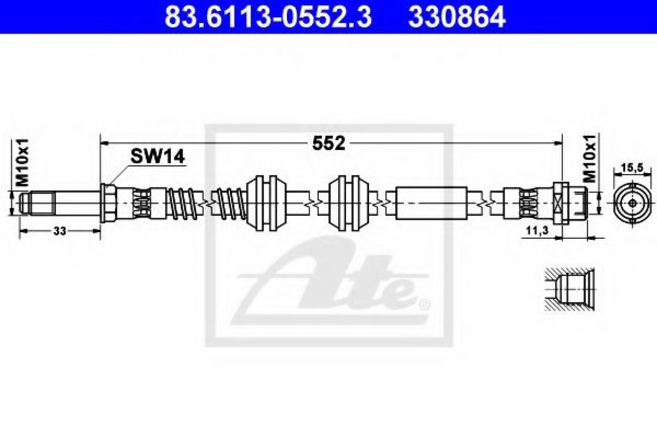 Furtun frana VW TRANSPORTER V bus (7HB, 7HJ, 7EB, 7EJ, 7EF, 7EG, 7HF, 7EC) (2003 - 2016) ATE 83.6113-0552.3 piesa NOUA