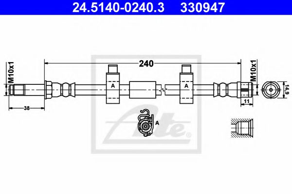 Furtun frana VW TRANSPORTER V platou / sasiu (7JD, 7JE, 7JL, 7JY, 7JZ, 7FD) (2003 - 2016) ATE 24.5140-0240.3 piesa NOUA