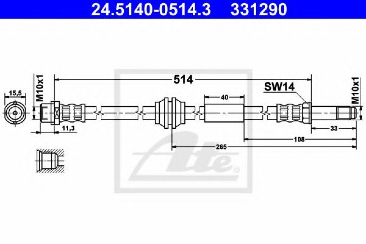 Furtun frana VW TRANSPORTER VI platou / sasiu (SFD, SFE, SFL, SFZ) (2015 - 2016) ATE 24.5140-0514.3 piesa NOUA