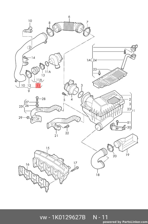Furtun intercooler Skoda Octavia 2 2.0 TDI BKD 2006 SKODA OCTAVIA [ 1959 - 1971 ] OEM 1K0129627B