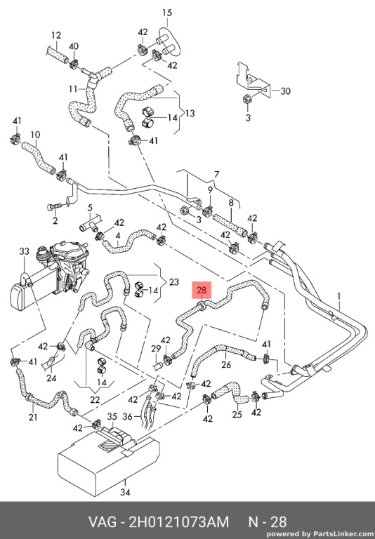 Furtun lichid racire motor Volkswagen Amarok 2H 2.0 Bi-Tdi 2015 OEM 2H0121073AM