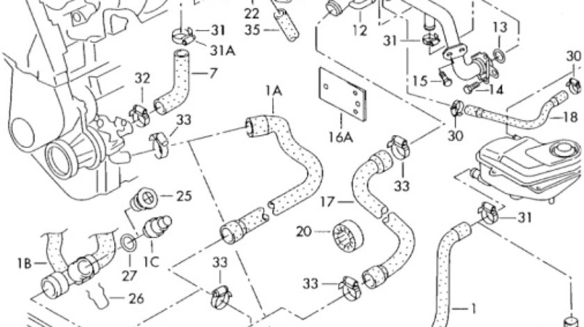 Furtun sistem racire motor Audi A4 B6 Sedan 2003 1.8T AVJ OEM 058121471B