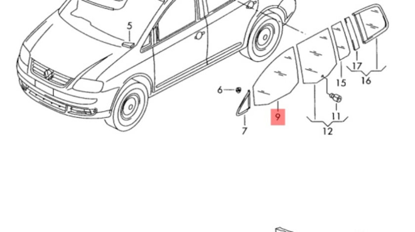 Geam usa dreapta fata Volkswagen Touran (1T1) Monovolum 2003 1.9 TDI OEM 1T0845202D