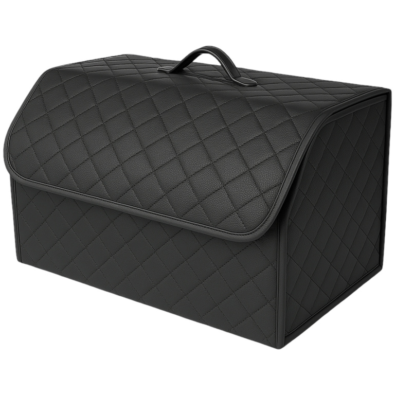 Geanta Organizator Portbagaj Auto Premium Din Piele Ecologică Negru Cu Cusătură Neagră 55 x 30 x 30cm RAZ451