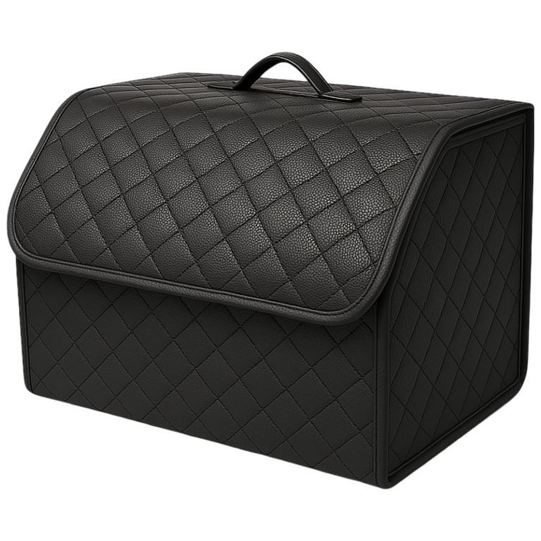 Geanta Organizator Portbagaj Auto Premium Din Piele Ecologică Negru Cu Cusătură Neagră 40 x 30 x 30cm RAZ453