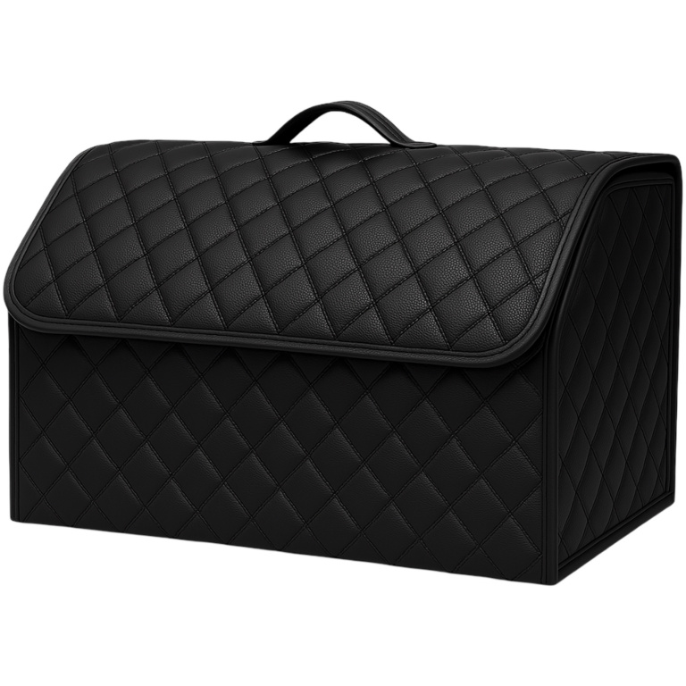 Geanta Organizator Portbagaj Auto Premium Din Piele Ecologică Negru Cu Cusătură Neagră 66 x 30 x 30cm RAZ449