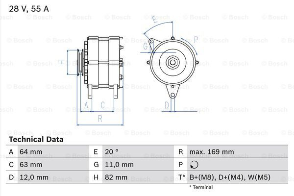 Generator / Alternator (0986039130 BOSCH) IRISBUS,IVECO